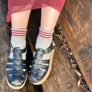 Steve Madden Black Leather Lazlo Platform Sandals Size 8